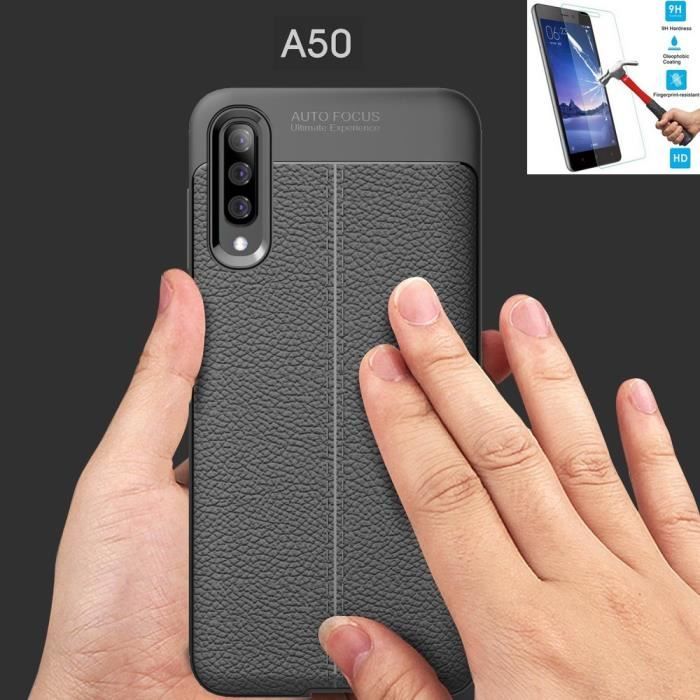 Samsung Galaxy A50 Pu Noir + Film Verre Trempé Coque Housse Etui En Silicone Gel Souple hfs-house®