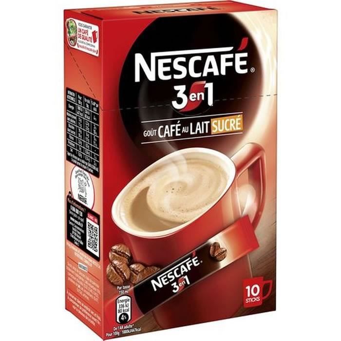 LOT DE 6 - NESCAFE 3in1 Gout Café au lait sucré 10 Sticks 165g