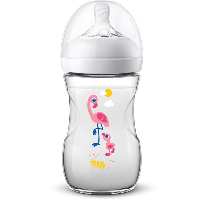 Philips Avent SCF070-21 Biberon Natural 260 ml motif Flamand 0-12 Mois