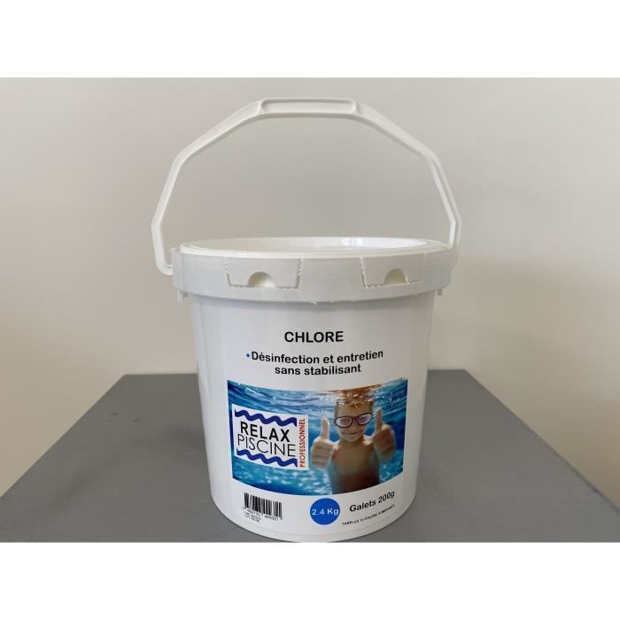 Chlore Lent pour piscine en galets, seau de 2,4kg
