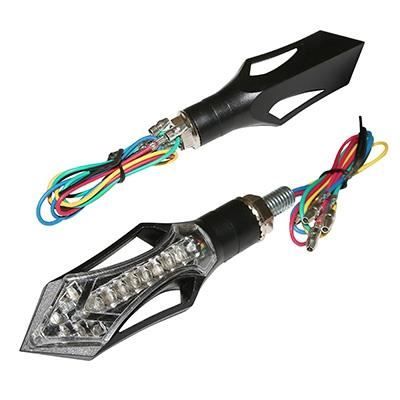 CLIGNO 12 V UNIVERSEL MULTI AVEC FEU DE POSITION + STOP TRANSPARENT 6 LEDS ORANGE + 8 LEDS ROUGE CORPS RESINE NOIR MAT ** (x2)