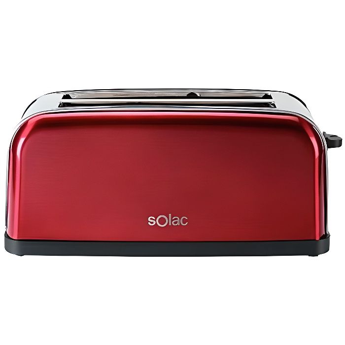 SOLAC Set Stillo Red - Grille-pain 1500W - 3 fonctions : dégivrage,chaleur et brunissage - 7 niveaux de puissance - 2 fentes - Rouge
