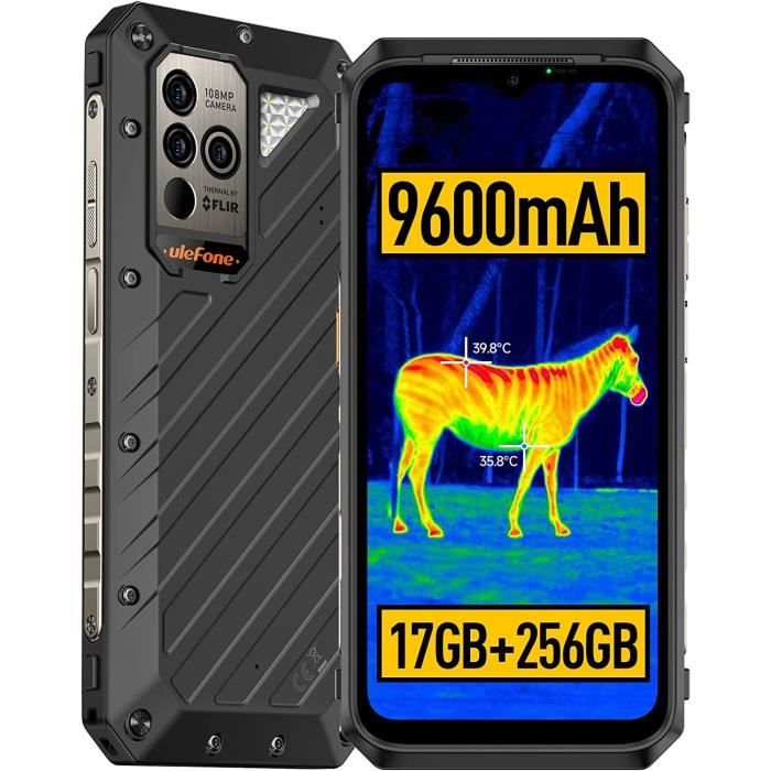 66W Ulefone Power Armor 19T Telephone Incassable avec FLIR Caméra D'Imagerie Thermique, 17GB+256GB/2TB SD Android 12,1 08MP+16MP 960