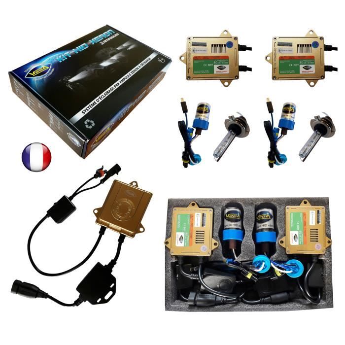 Kit HID Xénon Marque FRANCAISE Vega® H7 12000K 55W Canbus anti erreur ODB Conception ASIC ampoules à embase métallique