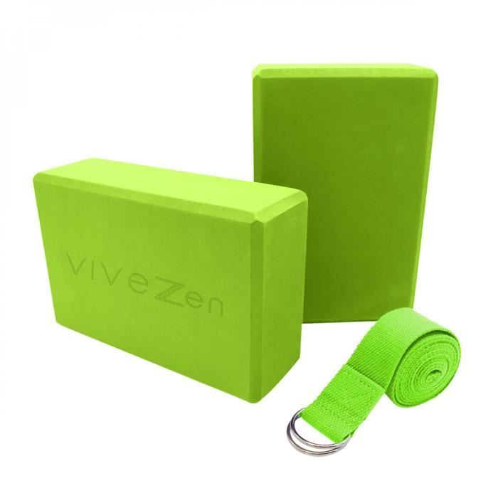 Lot de 2 briques de yoga 23 x 15 x 7,5 cm et sangle de yoga 183 x 3,8 cm - EVA - Vert
