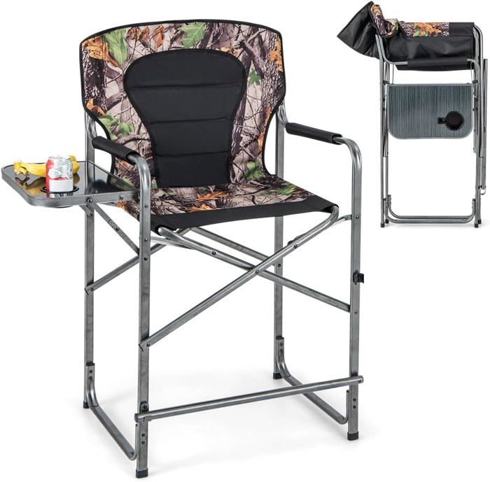 goplus chaise de camping pliante avec dossier incliné-accoudoirs rembourrés de mousse et repose-pieds amovible-charge 150kg
