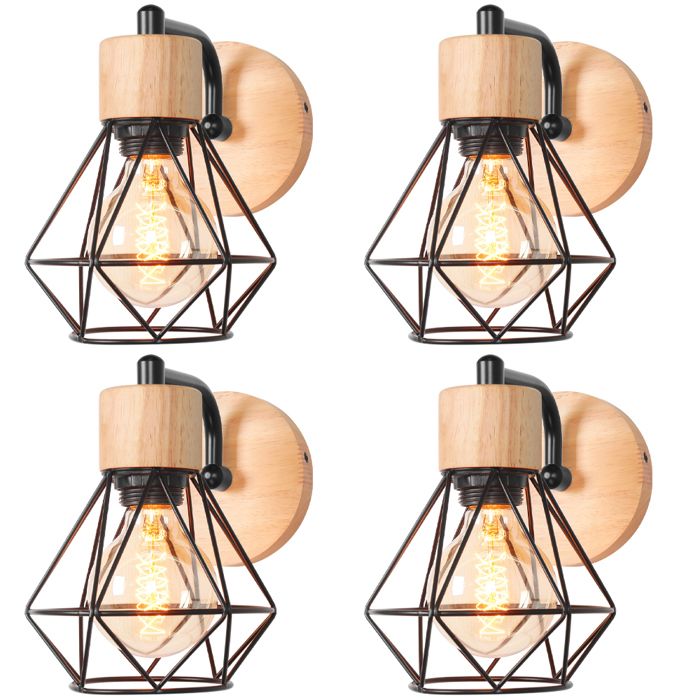 IDEGU Lot de 4 Lampe Murale Vintage E27 Créatif Applique Murale Industrielle Intérieur en Cage Lustre Abat-jour Fer Retro pour