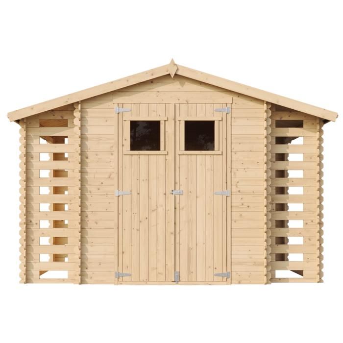 Abri de jardin en bois et range bûches extérieur - Stockage extérieur I206xL328xH218 cm/ 353+097+097m2 TIMBELA M391