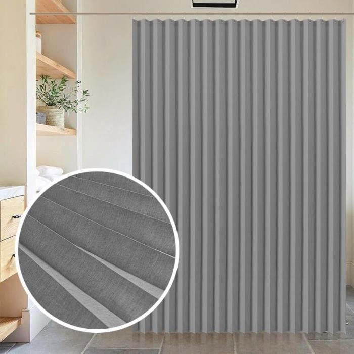 Rideau de douche - LARGEIGHT - 180x200cm - Lin imperméable - Gris - Pliable