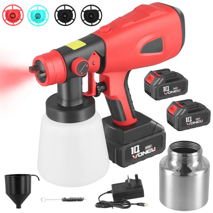Pistolet à Peinture électrique 500W - 800 Ml - 4 Buses (1.0 à 2.5 Mm) - 3 Modes De Pulvérisation - Pour Murs, Meubles, Clôtures