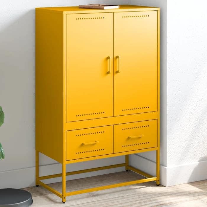VidaXL Buffet Haut Moderne En Chêne Sonoma – Armoire De Rangement Avec Portes Vitrées, Pieds Métal Et Grand Espace Intérieur