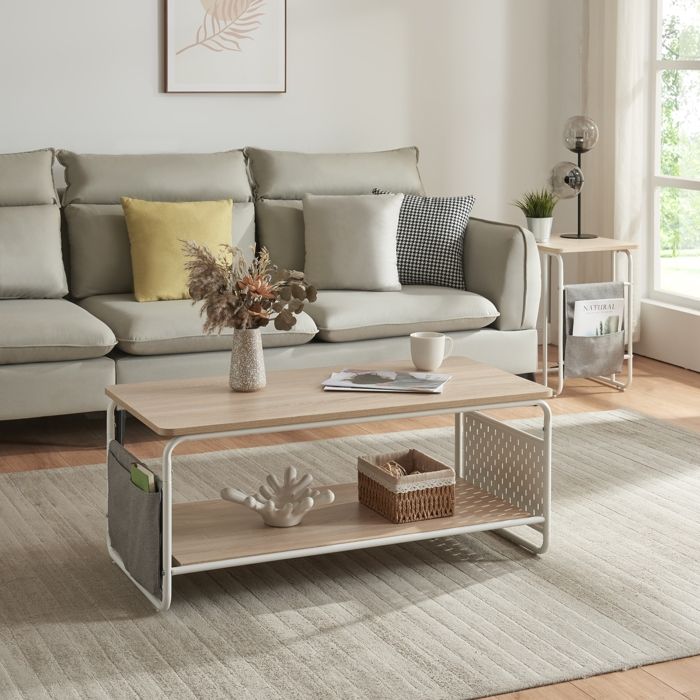 Table basse Dyrøy 100 x 50 x 43 cm blanc effet chêne gris