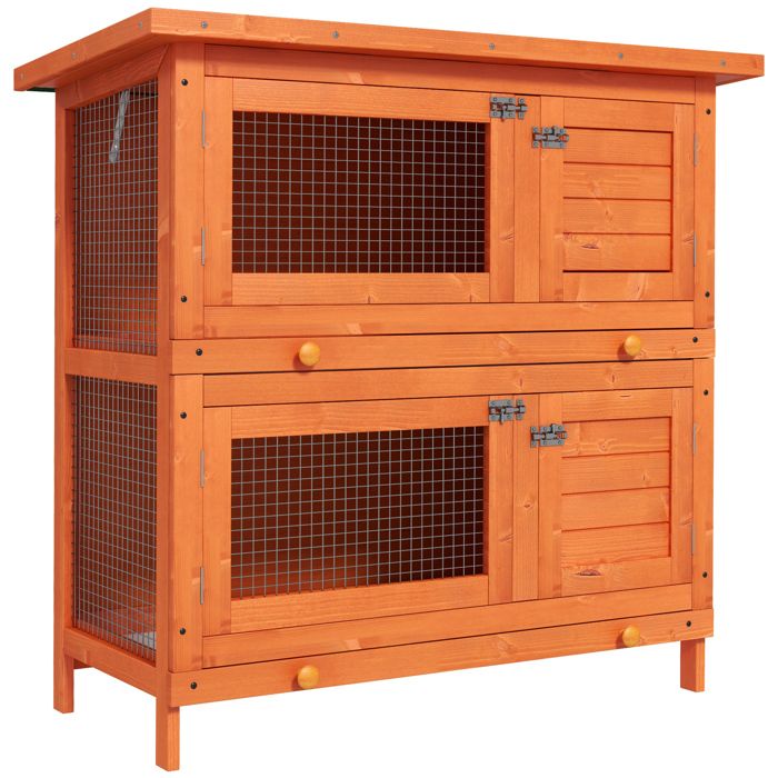 Comparer les prix de PawHut - Cage à lapin - Bois - 90x45x90cm - Bois naturel