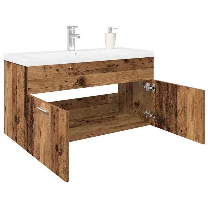vidaXL Meuble avec vasque intégrée vieux bois bois dingénierie armoire lavabo de salle de bain meuble de salle de bain 3328909