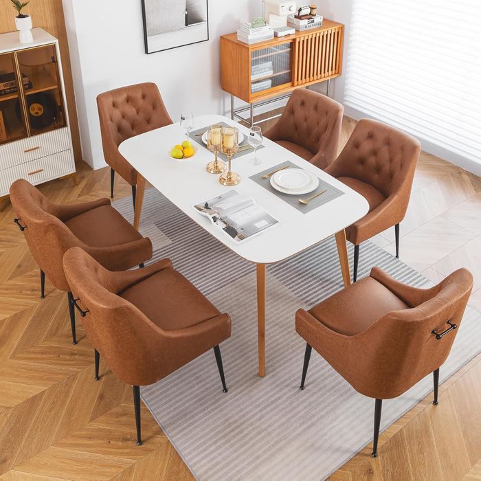 DYHOME Lot de 6 Chaises Salle à Manger Chaise en Simili-daim Avec Poignée Noir Moderne Luxe Chic Marron Clair