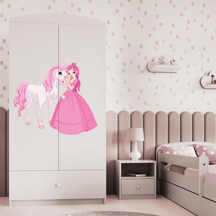 Armoire 2 portes 1 tiroir Kocot Kids Babydream La princesse et le cheval - Blanc Armoire 2 portes 1 tiroir Kocot Kids Babydream La princesse et le cheval - Blanc