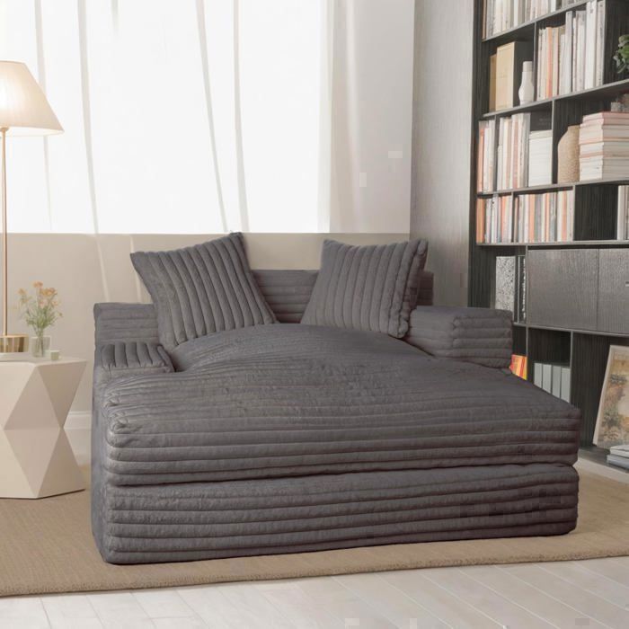 VERCART Canapé Chaise longue dintérieur pour adultes fauteuil surdimensionné en velours côtelé Gris 135 x 152 x 80 cm VERCART Canapé Chaise longue dintérieur pour adultes fauteuil surdimensionné en velours côtelé Gris 135 x 152 x 80 cm