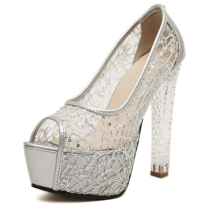 ECELEN Escarpins Femme Dentelle Transparente – Talons Hauts à