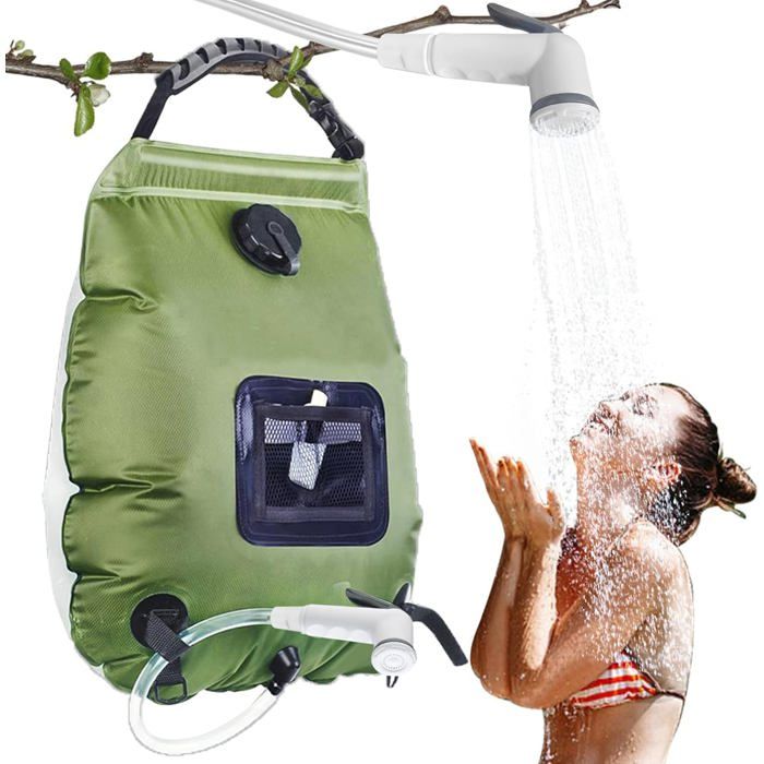 Sac de Douche Solaire Camping20L Douche de Voyage avec Pomme de DouchePliant Extérieur pour DoucheTempérature 45 °Cvert