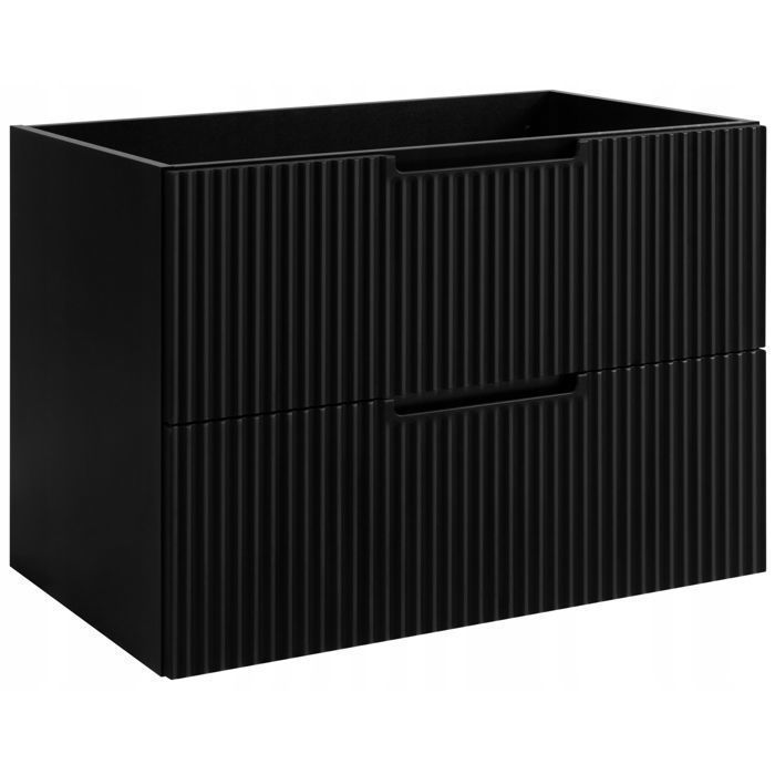Meuble sous Lavabo 80 cm VENA - façade rainurée - Noir - 80 x 57 x 46 cm