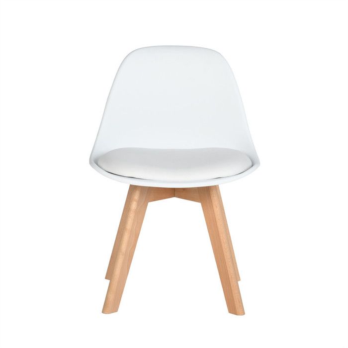 Chaise enfant - FURNITURER - 1PC - Coussin PU blanc - Dossier PP - Pieds hêtre massif 55 cm