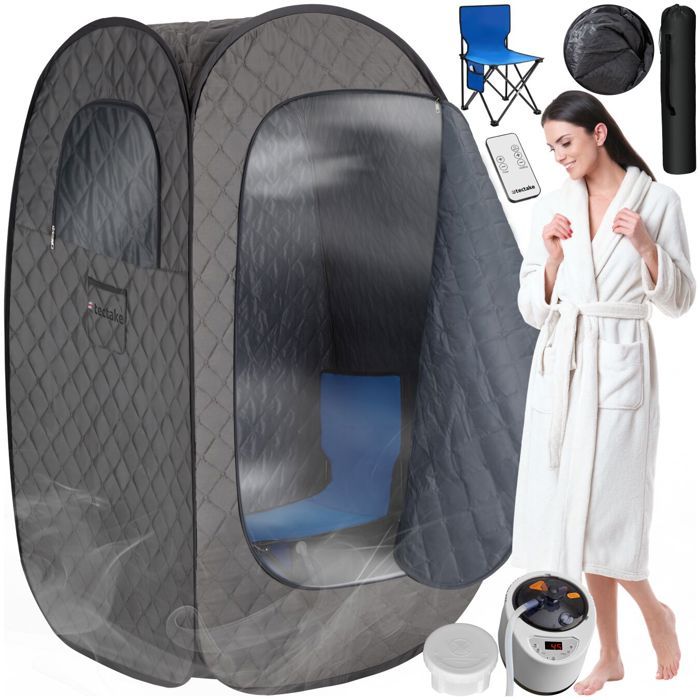 Sauna à vapeur mobile - TECTAKE - SPA pliable THERMALUXE I 1000W pliable avec 2 compartiments de rangement sac inclus - Noir