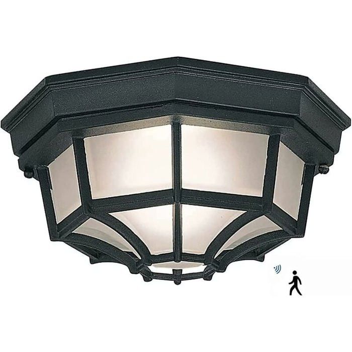 Plafonnier Extérieur LED 12W Applique Murale Détecteur Mouvement Métal/Verre Classique Noir Blanc