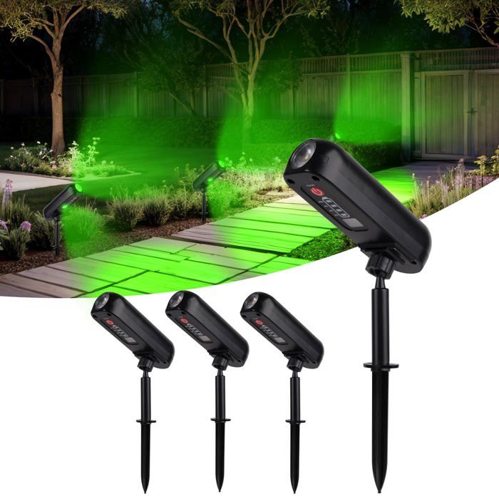 Lot de 4 Spot Solaire Vert Lampe Solaire Exterieur Etanche IP65 Projecteur Solaire Exterieur 2 Modes Eclairage Exterieur