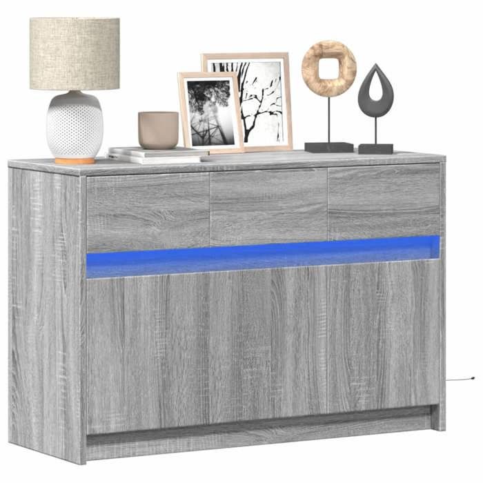 Meuble TV avec LED - vidaXL - Sonoma gris - Bois dingénierie - 91x34x61 cm - Charge max 70 kg - Éclairage LED RVB