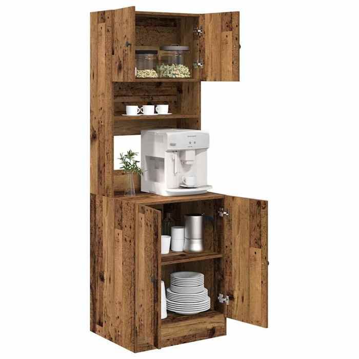 Armoire de cuisine en bois - vidaXL - 60x50x180 cm - Bois ancien - 4 portes - 3 étagères - Finition mate