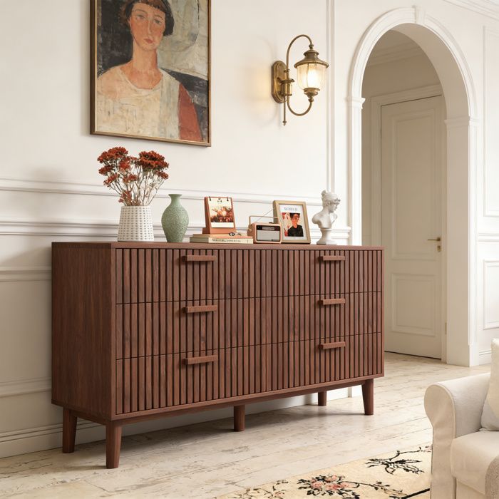 Commode 6 tiroirs - Meuble Rangement - Scandinave - commode chambre adulte - Meuble Salle de bain Salon - 100x34x73cm - Marron