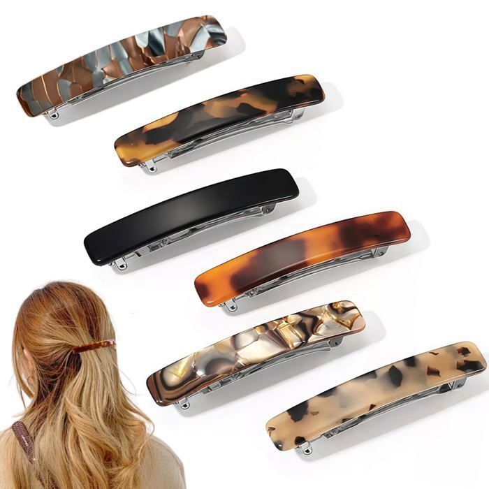 Barrettes cheveux automatique noeud - 6 pièces，7.5cm anti-derapante - Six couleurs - Convient pour filles femmes coif Étiquette