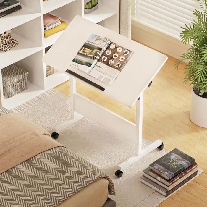 Table Roulante de Lit Canapé PIPIPOXER Table Bureau Réglable en Hauteur Avec Card Slot et Petits tiroirs 80x40x64-89cm