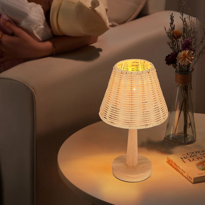 Lampe de table - SMOTOP - Abat-jour en bambou - Bois massif - Culot E27 60W