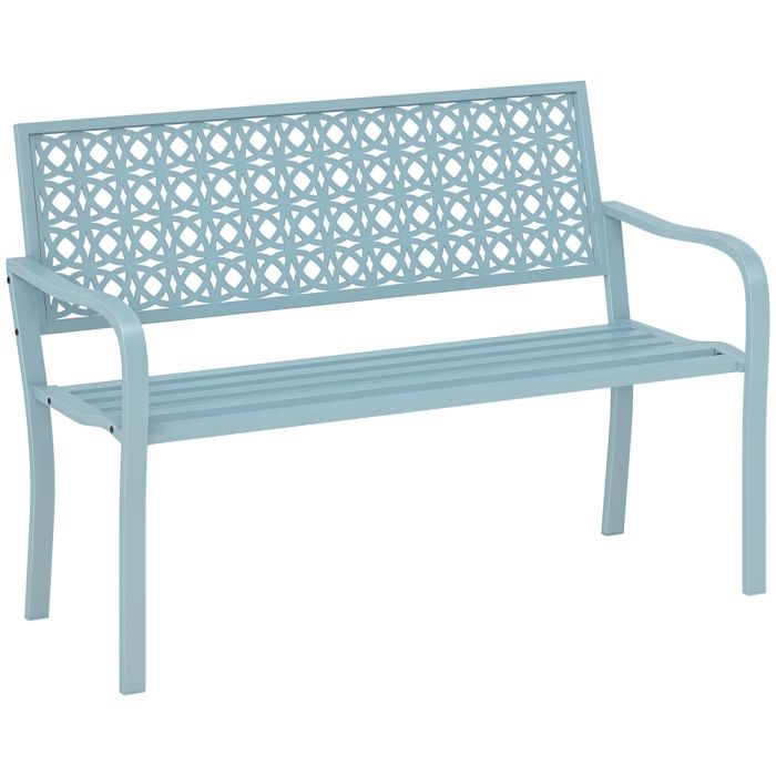 Banc de jardin - Outsunny - 2 places - dossier ajouré - en acier - pour balcon terrasse patio véranda - 127 x 63 x 85 cm - bleu