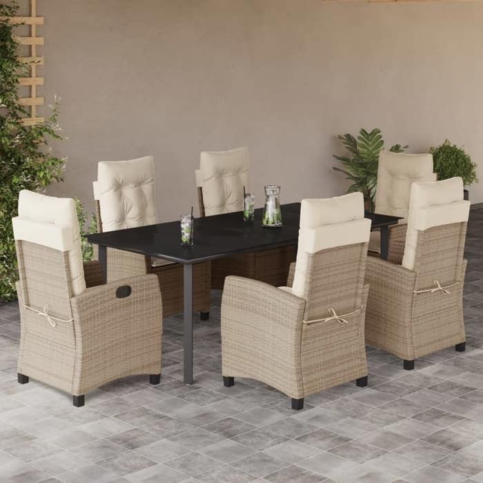 Ensemble à manger de jardin en poly rotin - vidaXL - 7 pièces - Table 200x100x74 cm - Chaises inclinables