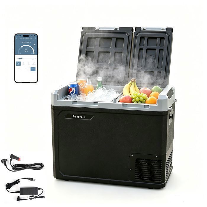 Glacière Electrique Voiture 45L - PATBRELA - Refroidissement Rapide - Réfrigérateur Portable Jusqu‘à -20°C Pour Camping Bateau