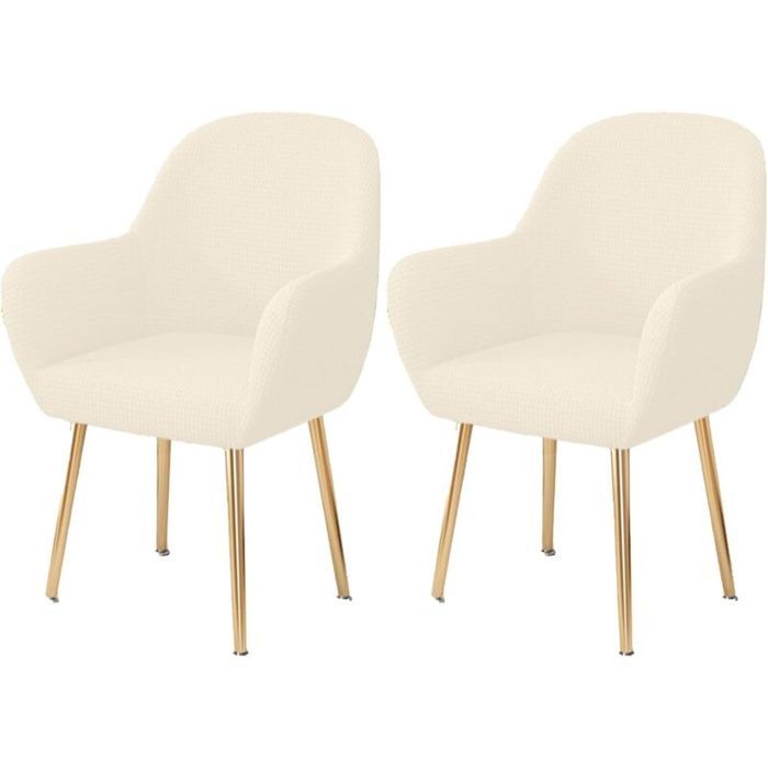 Housse de chaise élastique avec accoudoirs - MICH - Amovible - Lavable - Élasthanne doux - Beige - 2 pièces