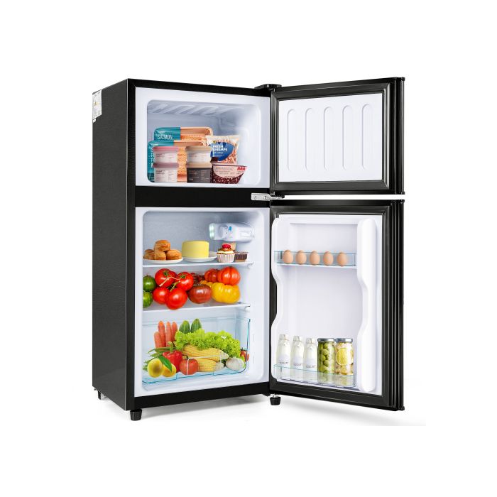 Réfrigérateur combiné 60 L avec congélateur 22 L 2 portes noir éclairage LED classe E 868 cm