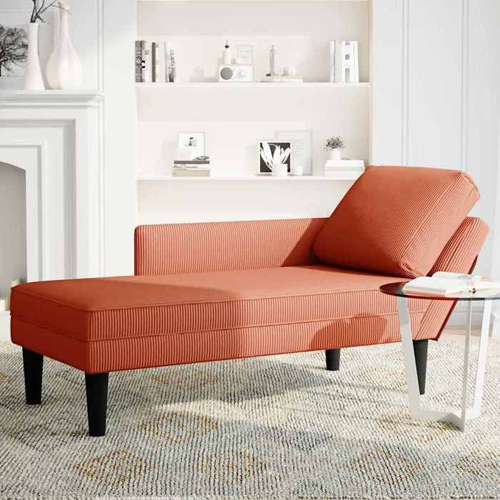 Chaise longue/simple - Fauteuil et chaise - avec coussin rouge orange tissu en velours côtelé - (132x56x70 cm) 4F4hRG