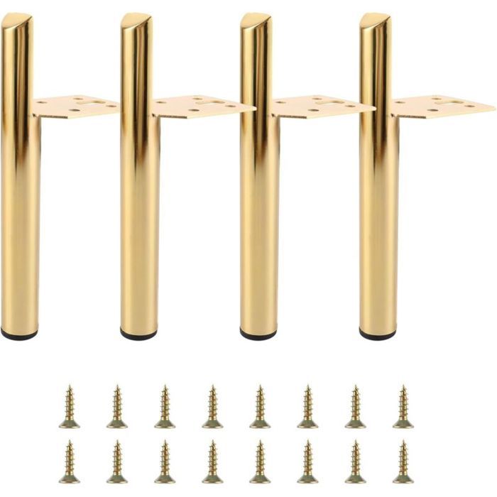 Pieds de meubles en métal - Virex® - Lot de 4 pièces - Hauteur 15 cm - Doré - Métal robuste - Installation facile