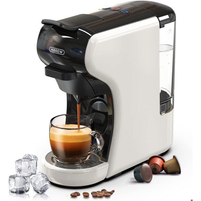 Machine à café Espresso 4-en-1 HiBREW- Compatible Nespresso / Dolce Gusto/ESECafé Moulu19 Bar 5-10 TassesCompacte et Silencieuse - Hibrew