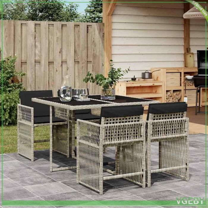 Ensemble de salle à manger de jardin - FAFEICY - 3211619 - Gris clair - Coussins anthracite - Chaises pliables
