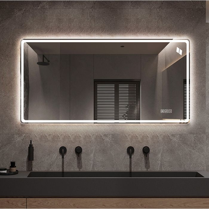 Miroir LED salle de bain 120 x 60 cm sans cadre éclairage avant et arrière antibuée variateur tactile
