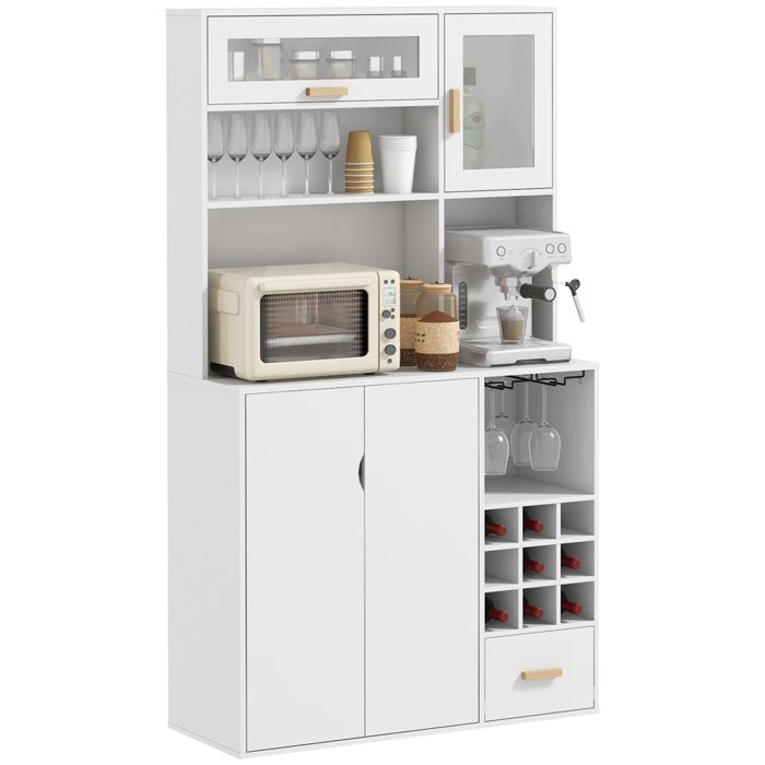 CollaHausse Meuble de Rangement Porte-bouteilles Armoires Étagères Tiroir Aggloméré et Bois 100x38x172 cm Blanc