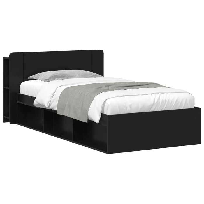 Lit coffre - Cadre de lit simple avec rangement - vidaXL - noir - bois dingénierie - 90 x 190 cm 7899183