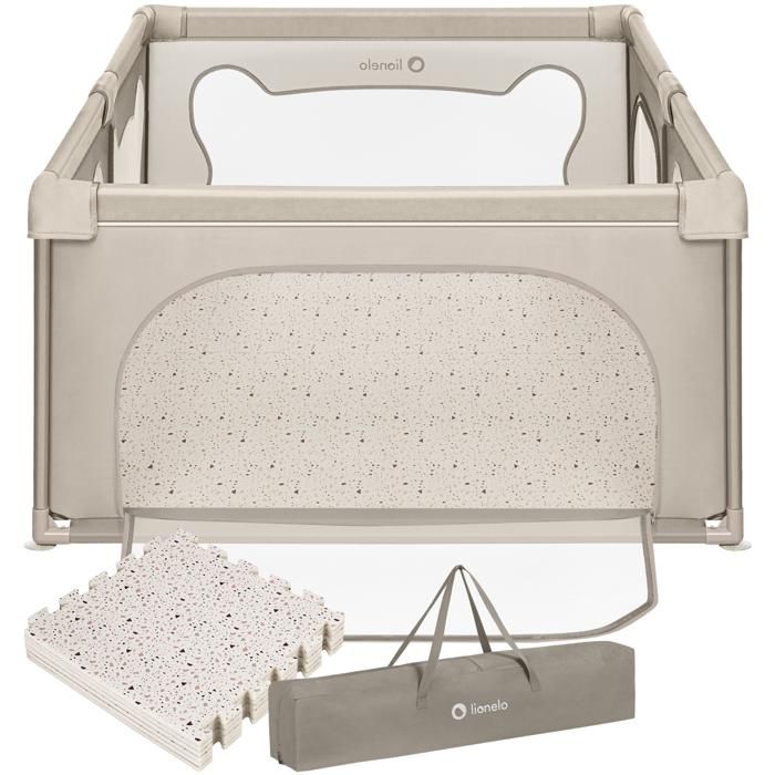 Parc bébé avec tapis puzzle LIONELO Willow -187 x 127 cm - Bonne isolation du sol - Tapis double face - Beige