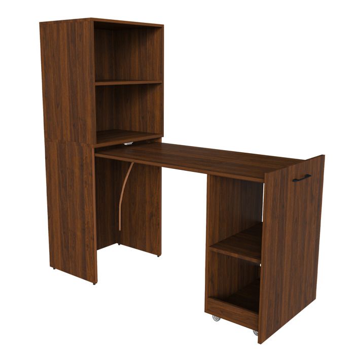 Bureau extensible avec rangement en MDF noyer foncé meuble secrétaire pliable à roulettes 126 x 40 x 136 cm