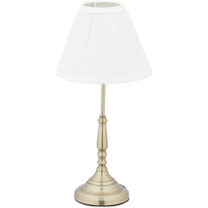 Lampe De Table Abat-Jour E14 Salon Et Chambre À Coucher Veilleuse En Métal Hlp 43 X 21 Cm Blanc/Doré[EC153]