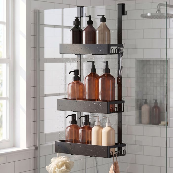 Étagère de Douche à Suspendre Antirouille 3 Niveaux sans Perçage 32 8 x 12.9 x 69 3 cm Noir Étagère de Douche à Suspendre Antirouille 3 Niveaux sans Perçage 32 8 x 12.9 x 69 3 cm Noir